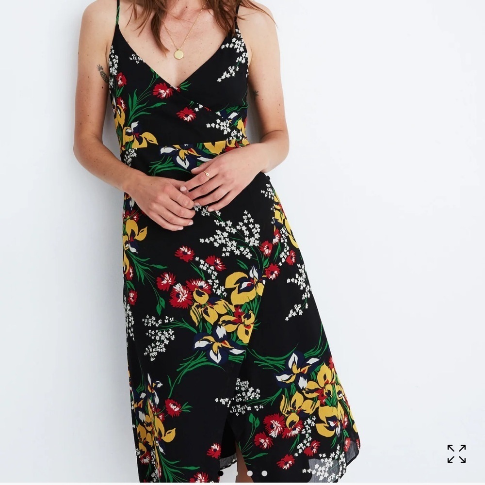Madewell Black Floral Midi Dress Size 6